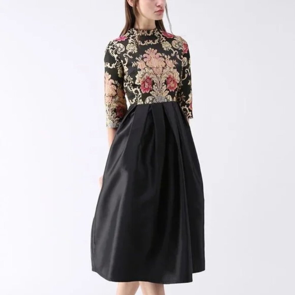 Chicwish Baroque Embroidered Jacquard Dress in Black